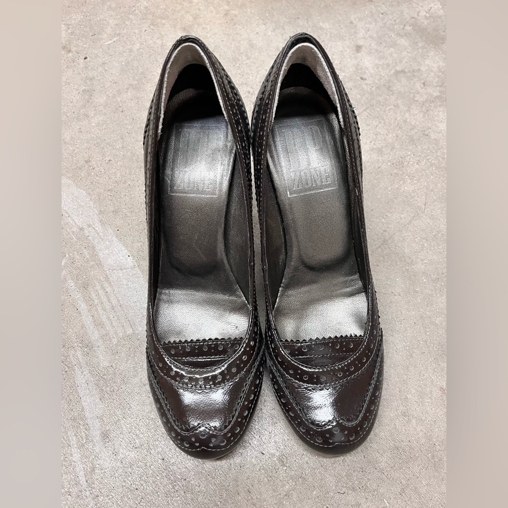 BP Zone/Etienne Aigner Dark Brown Cone Heels - Picture 2 of 4